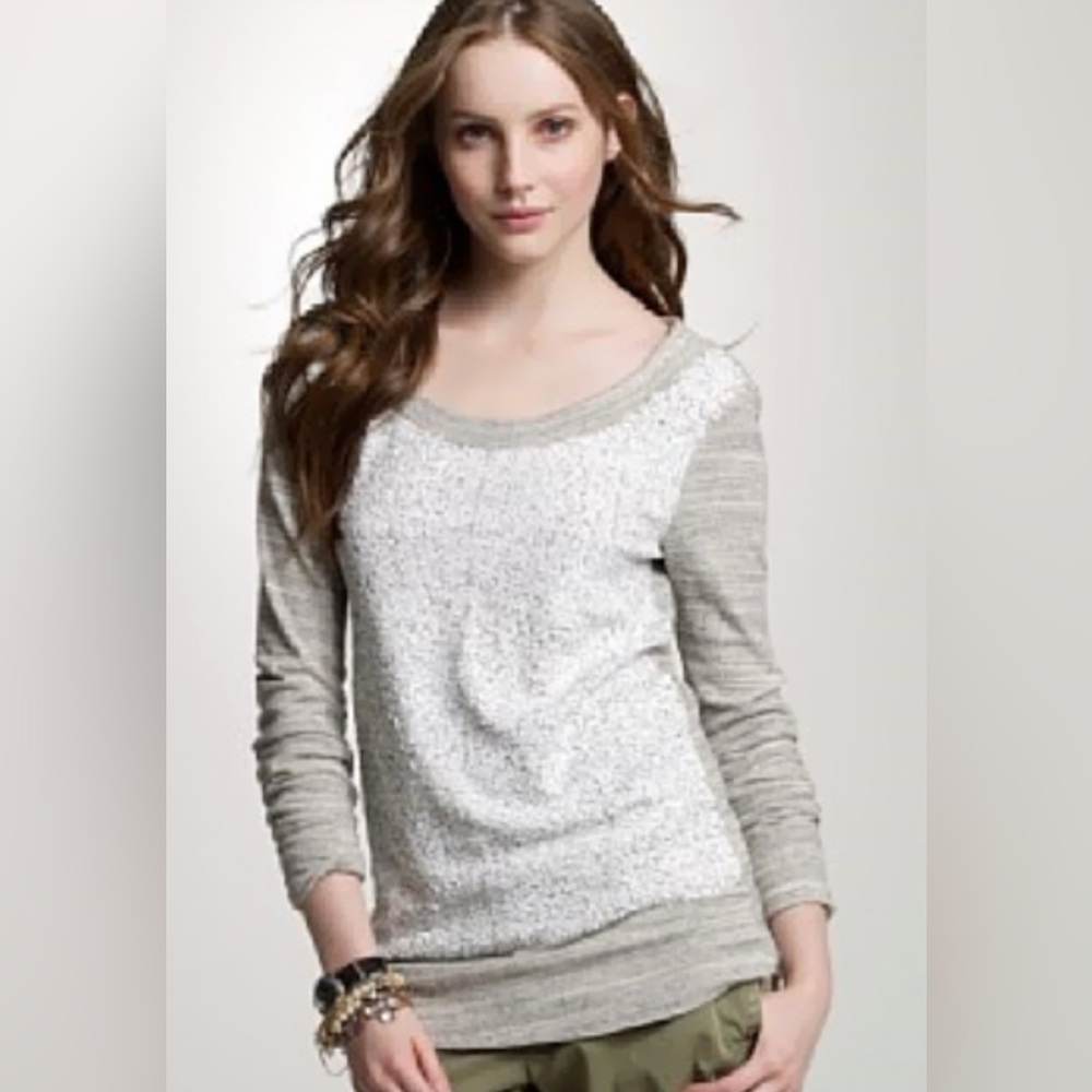 J CREW Relaxed Fit Scoop Neck Heather Grey Sequin Relaxed Slouchy Shirt XL